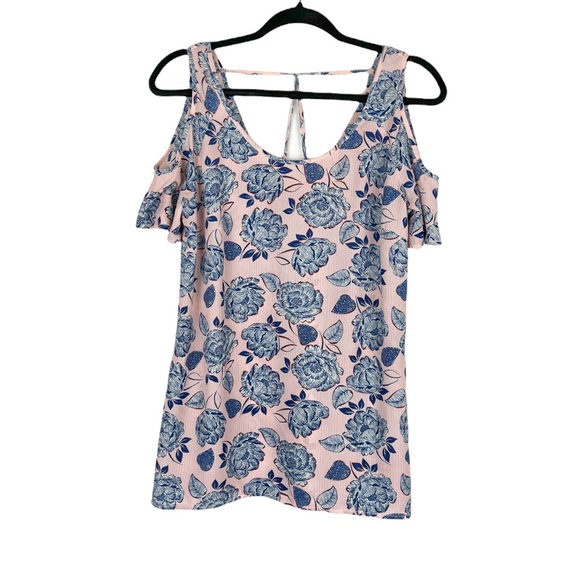 Kut from the Kloth Adriana Cold Shoulder Blouse Pink Floral Print Size Small - Picture 3 of 9